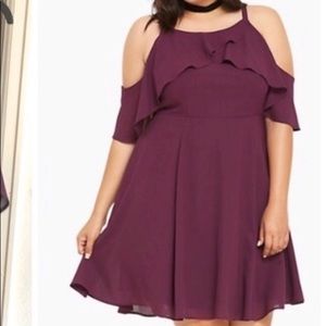 Burgundy Cold Shoulder Dress